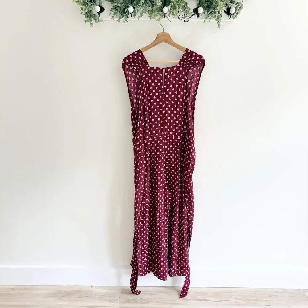 Kate Spade lia dot Red/pink Polka Dot Jumpsuit Sleeveless Tie Waist Size 12 Z537